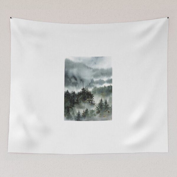 Item preview, Misty Blue Forest Mountain Landscape Watercolor designed and sold by Por564.