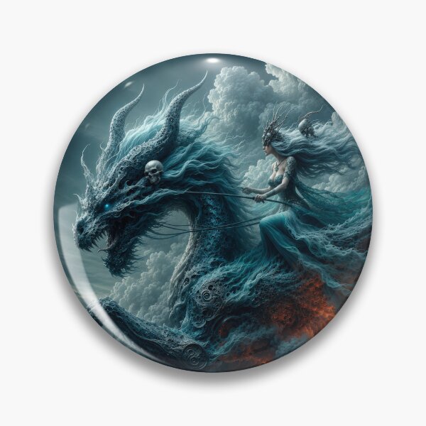 Item preview, Dark Fantasy Dragon Rider – Sea Witch Riding an Ancient Storm Dragon designed and sold by DrakariArt.