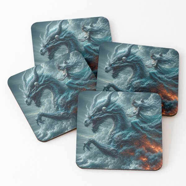 Item preview, Dark Fantasy Dragon Rider – Sea Witch Riding an Ancient Storm Dragon designed and sold by DrakariArt.
