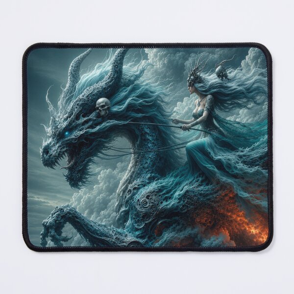 Item preview, Dark Fantasy Dragon Rider – Sea Witch Riding an Ancient Storm Dragon designed and sold by DrakariArt.