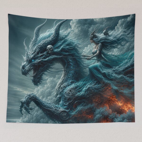 Item preview, Dark Fantasy Dragon Rider – Sea Witch Riding an Ancient Storm Dragon designed and sold by DrakariArt.