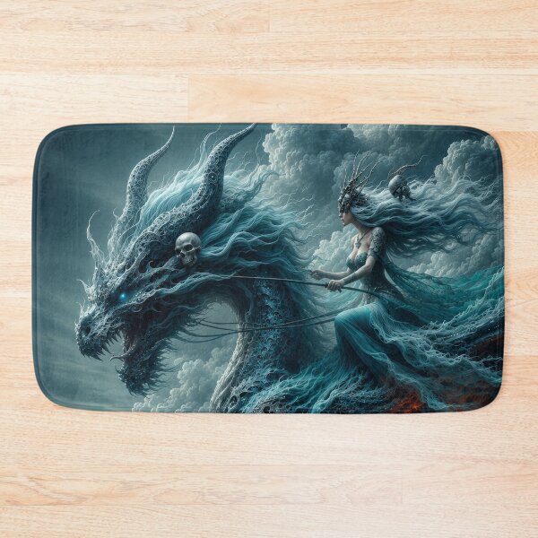 Item preview, Dark Fantasy Dragon Rider – Sea Witch Riding an Ancient Storm Dragon designed and sold by DrakariArt.