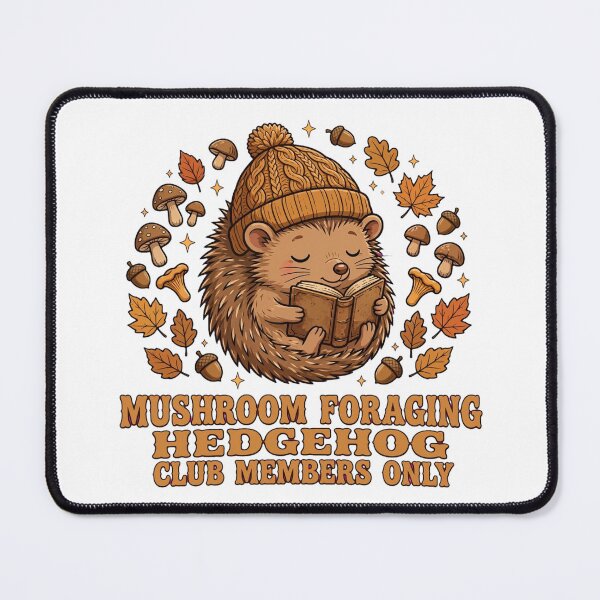 Item preview, Mushroom Foraging Hedgehog Club Members Only - Cute Cottagecore Book Lover Hedgehog with Beanie designed and sold by PrettyCrypt.