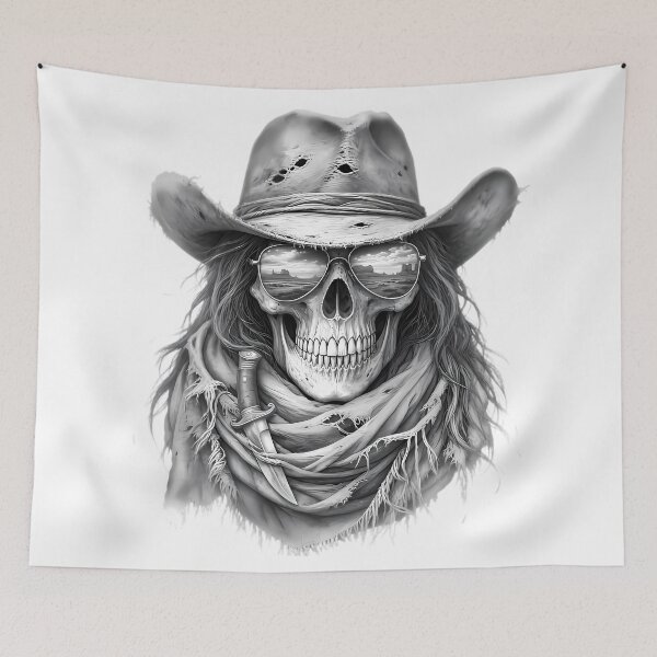 Item preview, Cowboy Skull with Sunglasses, Dagger, and Bandana designed and sold by Linework Studio.