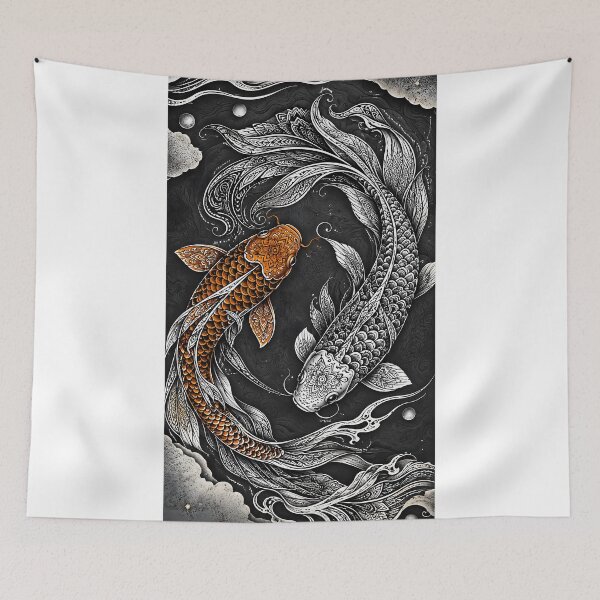 Item preview, Yin Yang Koi Fish Mandala | Ornamental Animal Mandala Art | Black and White Japanese Koi | Zen Sacred Geometry Wall Art designed and sold by suryabumblee.