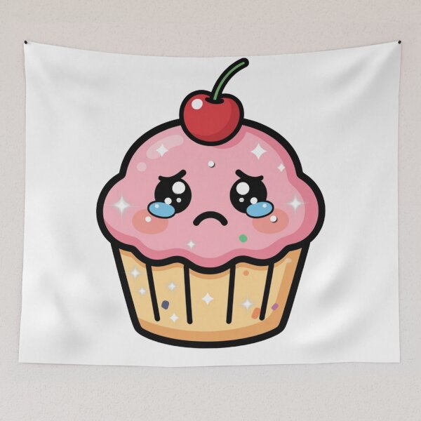 Item preview, Cute Sad Kawaii Cupcake Cartoon | Adorable Cupcake Sticker & Gift Design designed and sold by Rood Art Studio.