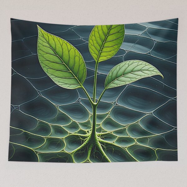Item preview, Young plant grows through spider web designed and sold by Mianku | Für das Leben.