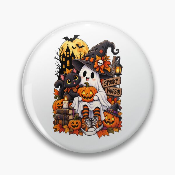 Item preview, Ghost Witch Black Cat Pumpkin Spooky Vibes designed and sold by afr-saad.