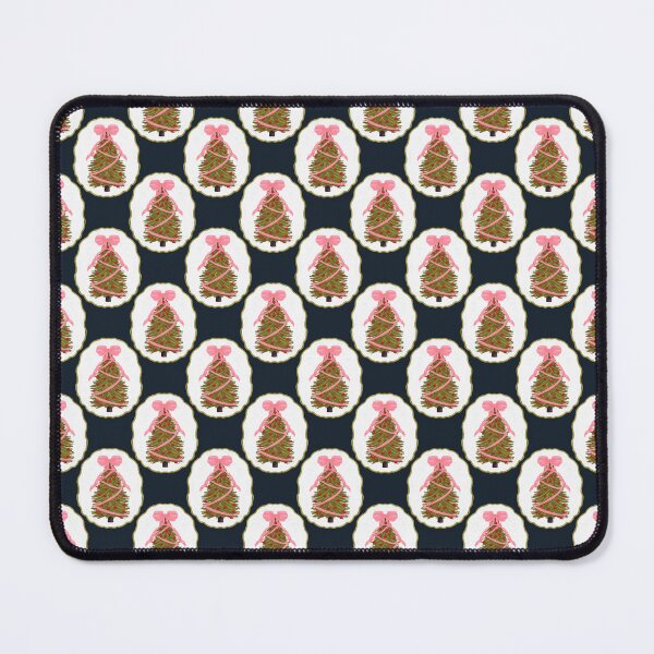 Item preview, Framed Christmas Tree with Large Pink Bow and Red Ornaments Deep Blue designed and sold by JasmineGDesigns.