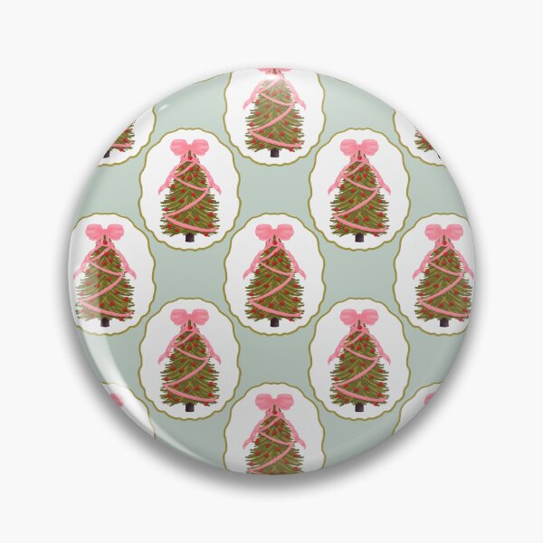Item preview, Framed Christmas Tree with Large Pink Bow and Red Ornaments Light Green designed and sold by JasmineGDesigns.
