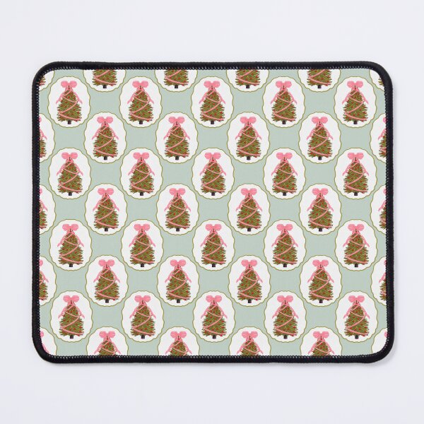 Item preview, Framed Christmas Tree with Large Pink Bow and Red Ornaments Light Green designed and sold by JasmineGDesigns.