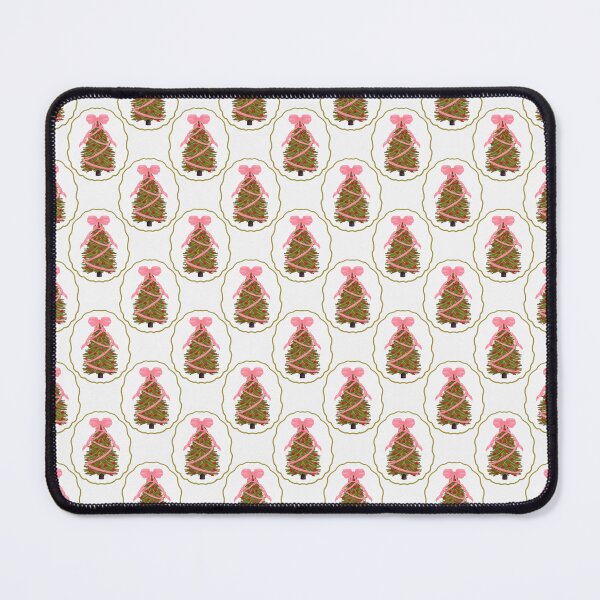 Item preview, Framed Christmas Tree with Large Pink Bow and Red Ornaments Off White designed and sold by JasmineGDesigns.
