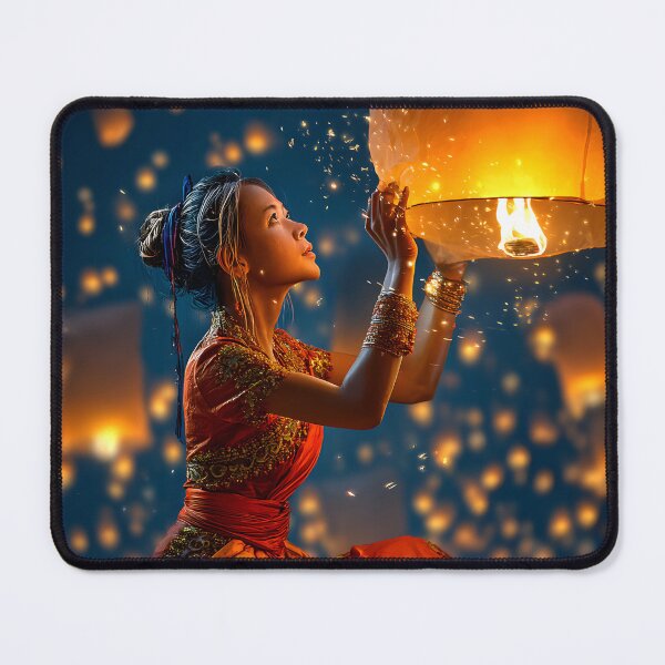 Item preview, Beautiful woman releasing a sky lantern at night designed and sold by Artessie.