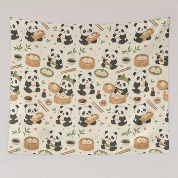 Item preview, Panda Dumpling Kitchen Pattern designed and sold by Soft Berry Studio.