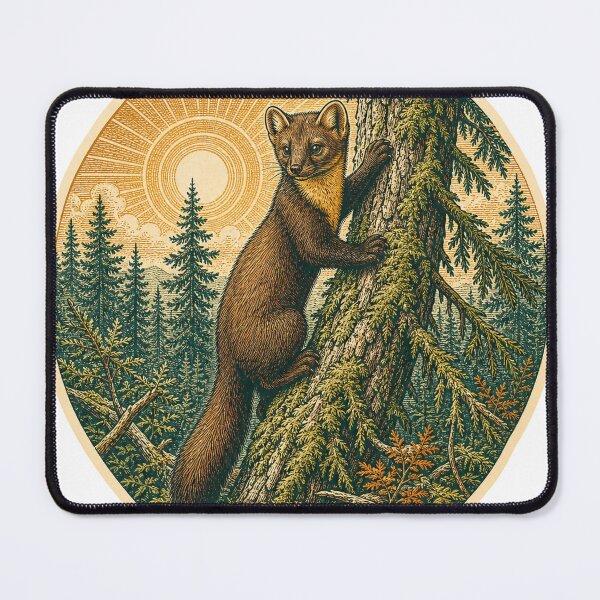 Item preview, Pine Marten in the Spruce Forest Wild Animal Retro Nature Art designed and sold by VisualArtsOasis.