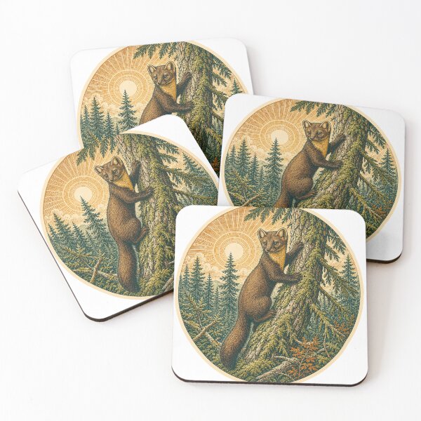 Item preview, Pine Marten in the Spruce Forest Wild Animal Retro Nature Art designed and sold by VisualArtsOasis.