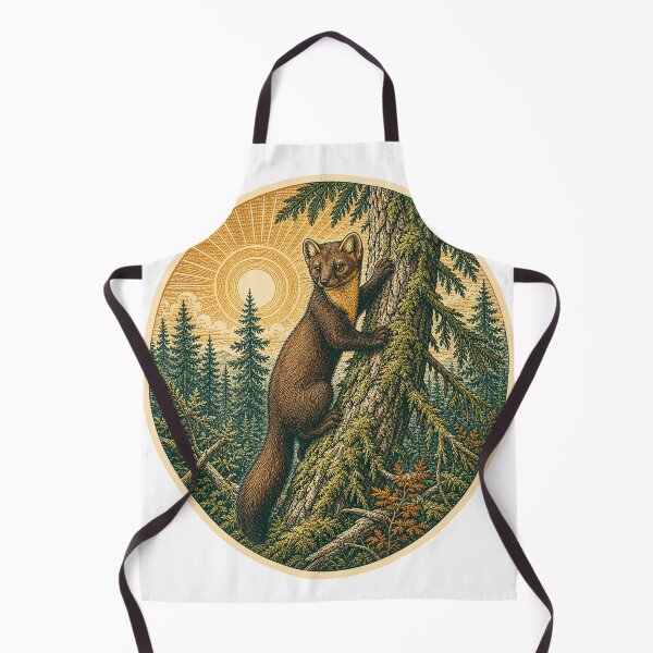 Item preview, Pine Marten in the Spruce Forest Wild Animal Retro Nature Art designed and sold by VisualArtsOasis.