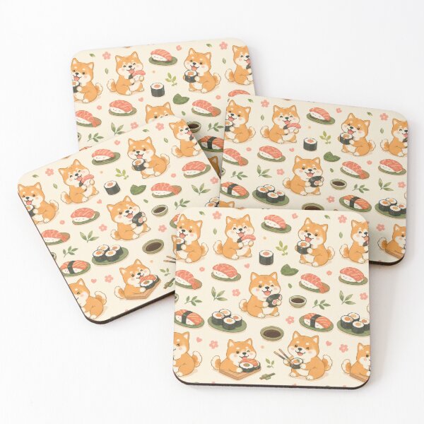 Item preview, Shiba Inu Sushi Party Pattern designed and sold by Soft Berry Studio.