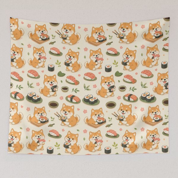 Item preview, Shiba Inu Sushi Party Pattern designed and sold by Soft Berry Studio.