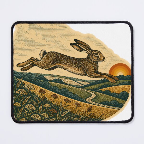 Item preview, Brown Hare in the Rolling Meadow Wild Animal Retro Nature Art designed and sold by VisualArtsOasis.