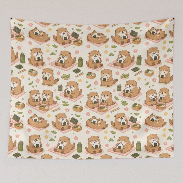 Item preview, Otter Onigiri Picnic Pattern designed and sold by Soft Berry Studio.
