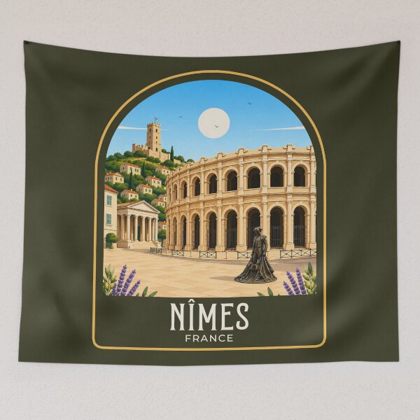 Item preview, Nîmes Vintage Travel Illustration designed and sold by HomeLivingCo.