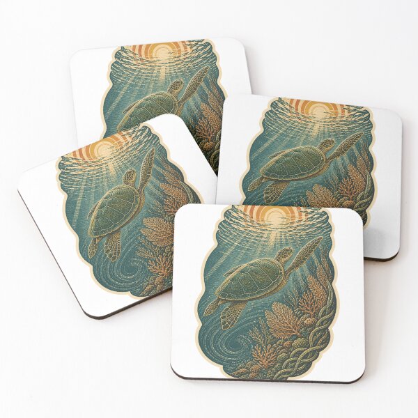 Item preview, Green Sea Turtle on the Sunlit Reef Wild Animal Nature Illustration designed and sold by VisualArtsOasis.