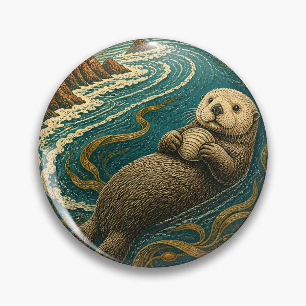 Item preview, Sea Otter in the Kelp Cove Wild Animal Nature Illustration designed and sold by VisualArtsOasis.
