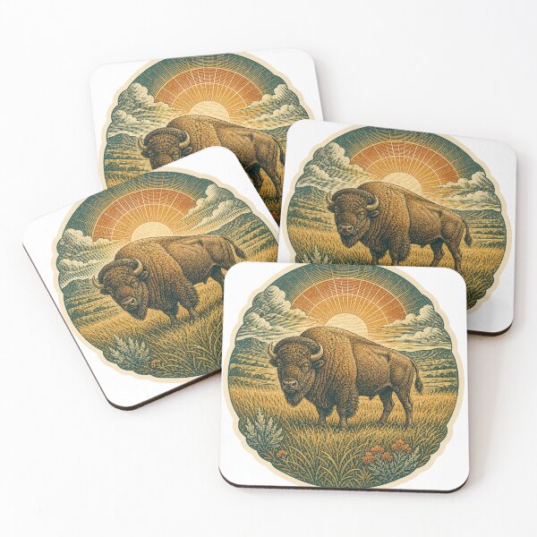 Item preview, American Bison on the Tallgrass Prairie Wild Animal Nature Illustration designed and sold by VisualArtsOasis.