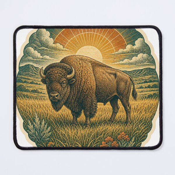 Item preview, American Bison on the Tallgrass Prairie Wild Animal Nature Illustration designed and sold by VisualArtsOasis.