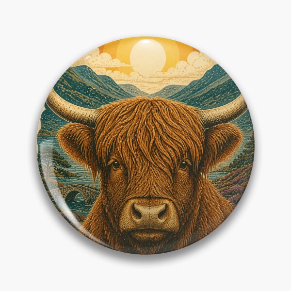 Item preview, Highland Cow in the Heather Valley Wild Animal Vintage Engraving Art designed and sold by VisualArtsOasis.