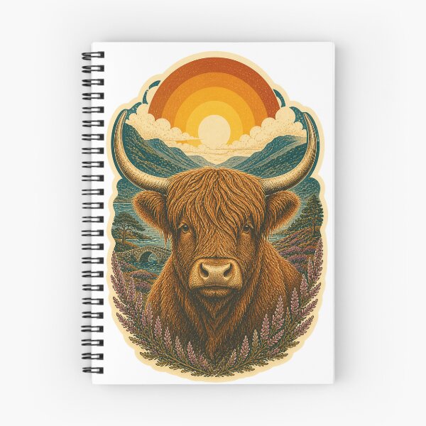 Item preview, Highland Cow in the Heather Valley Wild Animal Vintage Engraving Art designed and sold by VisualArtsOasis.