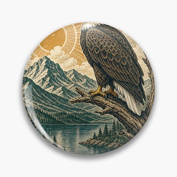 Item preview, Bald Eagle in the Mountain Lake Wild Animal Retro Outdoors Art designed and sold by VisualArtsOasis.