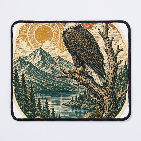 Item preview, Bald Eagle in the Mountain Lake Wild Animal Retro Outdoors Art designed and sold by VisualArtsOasis.