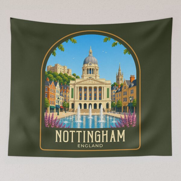 Item preview, Nottingham Vintage Travel Illustration designed and sold by HomeLivingCo.