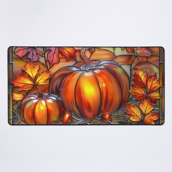 Item preview, Autumn Pumpkin Stained Glass – Fall Maple Leaves Sunset Nature Art designed and sold by MargaretWiktor.