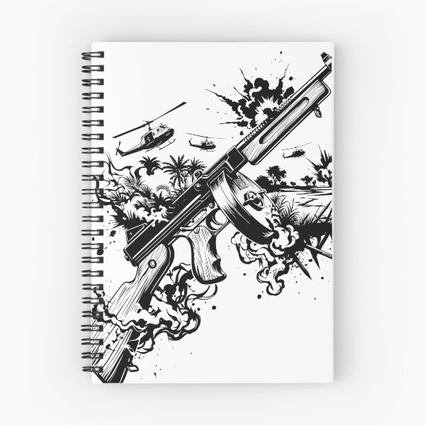 Item preview, tommy gun military illustration vector black and white 60s 70s  designed and sold by dejco.art.