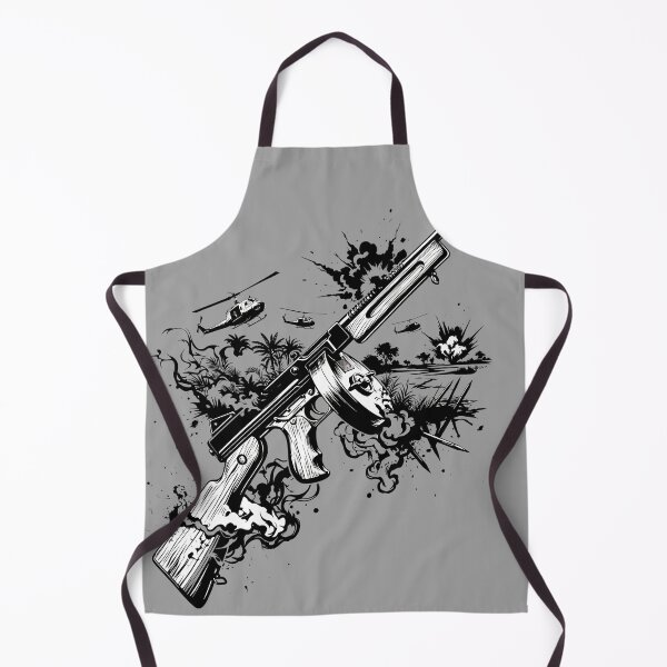 Item preview, tommy gun military illustration vector black and white 60s 70s designed and sold by dejco.art.