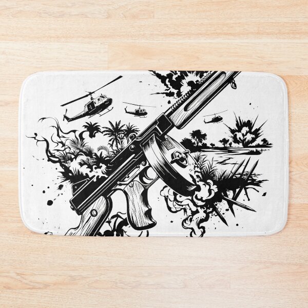 Item preview, tommy gun military illustration vector black and white 60s 70s  designed and sold by dejco.art.