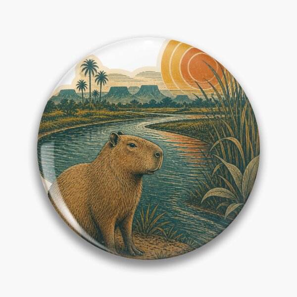 Item preview, Capybara in the Floodplain River Wild Animal Nature Illustration designed and sold by VisualArtsOasis.