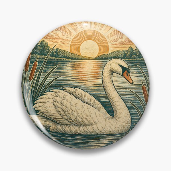 Item preview, Mute Swan in the Reed Lake Wild Animal Retro Outdoors Art designed and sold by VisualArtsOasis.