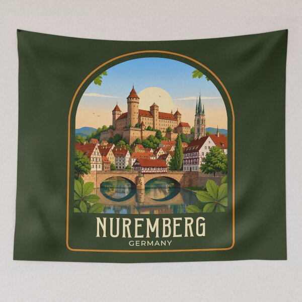 Aperçu de l'œuvre Illustration de voyage vintage de Nuremberg créée et vendue par HomeLivingCo.