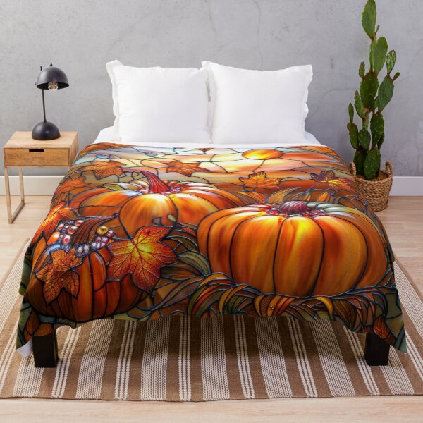 Item preview, Autumn Pumpkin Stained Glass – Fall Maple Leaves Sunset Nature Art designed and sold by MargaretWiktor.