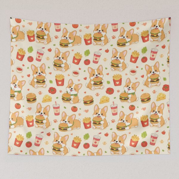 Item preview, Corgi Burger Party Pattern designed and sold by Soft Berry Studio.