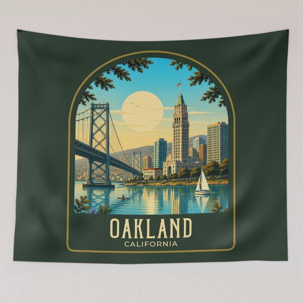 Item preview, Oakland Vintage Travel Illustration designed and sold by HomeLivingCo.