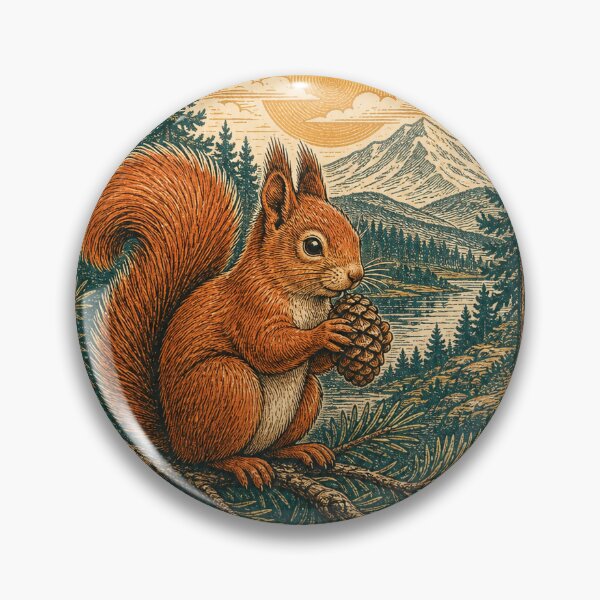Item preview, Red Squirrel in the Pine Forest Wild Animal Vintage Wildlife Print designed and sold by VisualArtsOasis.