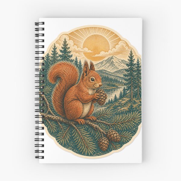 Item preview, Red Squirrel in the Pine Forest Wild Animal Vintage Wildlife Print designed and sold by VisualArtsOasis.