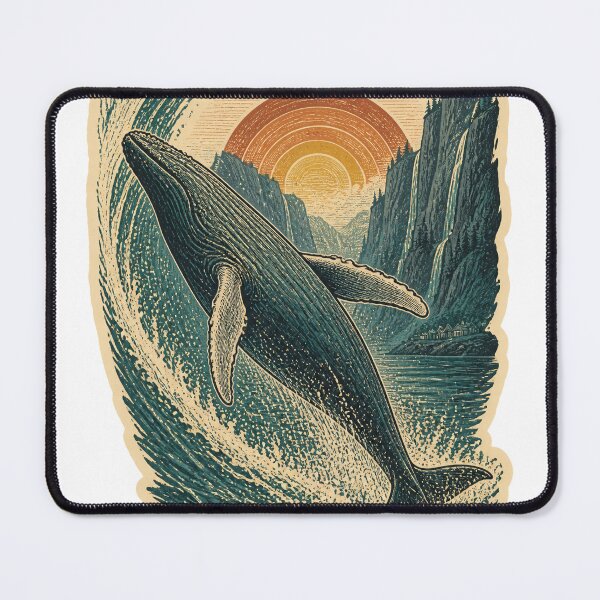 Item preview, Humpback Whale in the Sunset Fjord Wild Animal Vintage Engraving Art designed and sold by VisualArtsOasis.