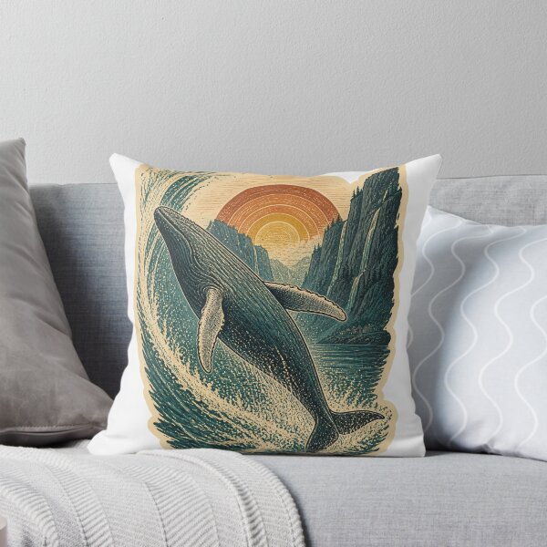 Item preview, Humpback Whale in the Sunset Fjord Wild Animal Vintage Engraving Art designed and sold by VisualArtsOasis.