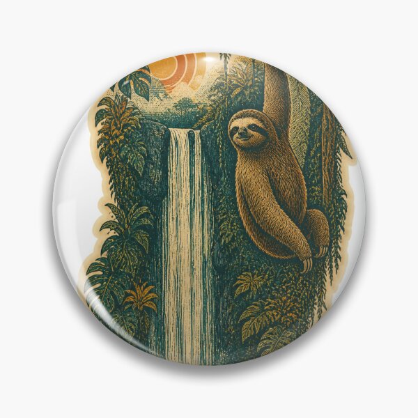 Item preview, Three Toed Sloth in the Jungle Falls Wild Animal Vintage Engraving Art designed and sold by VisualArtsOasis.